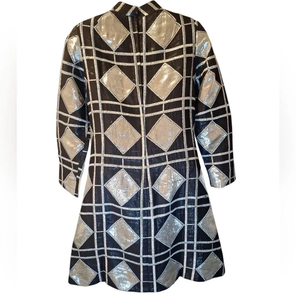 Eloise Curtis for David Styne 60s silver black metallic A line dress size S - Picture 3 of 9